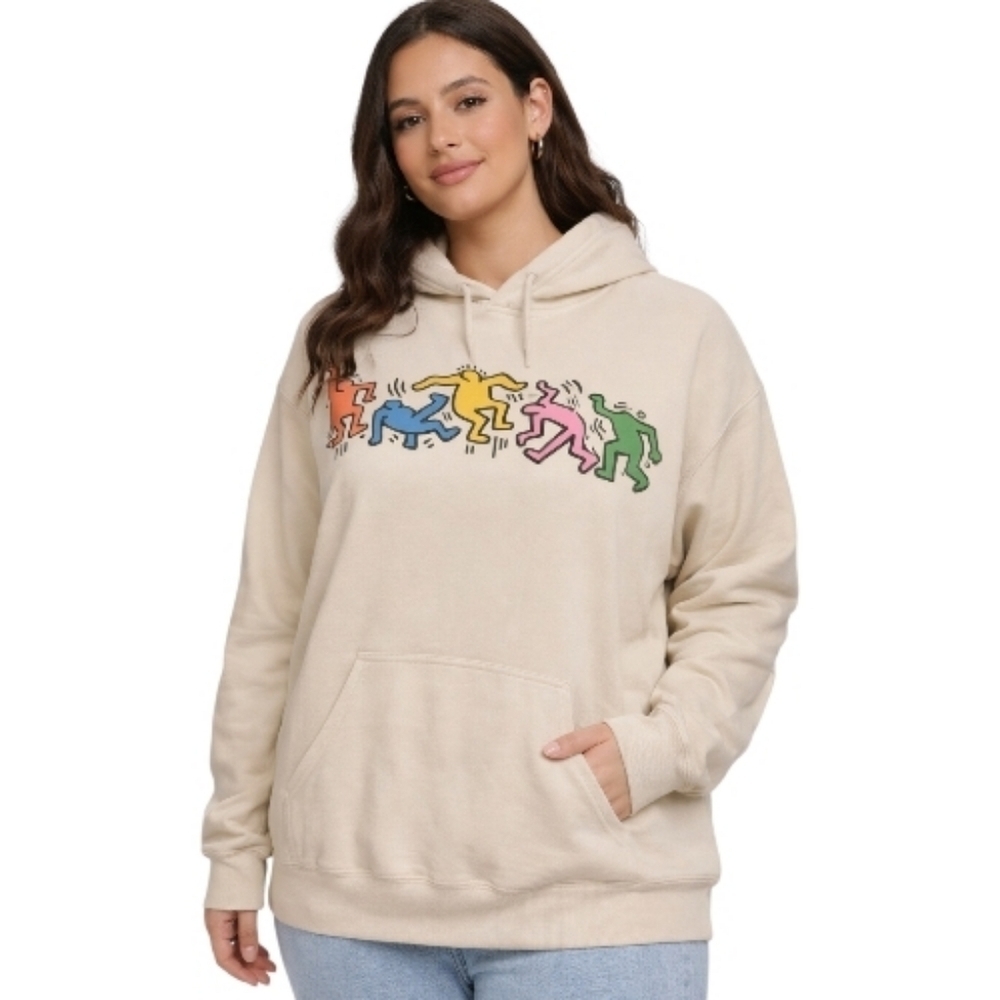 Keith Haring ripple junction Cream Hoodie dancing figures L hooded sweatshirt